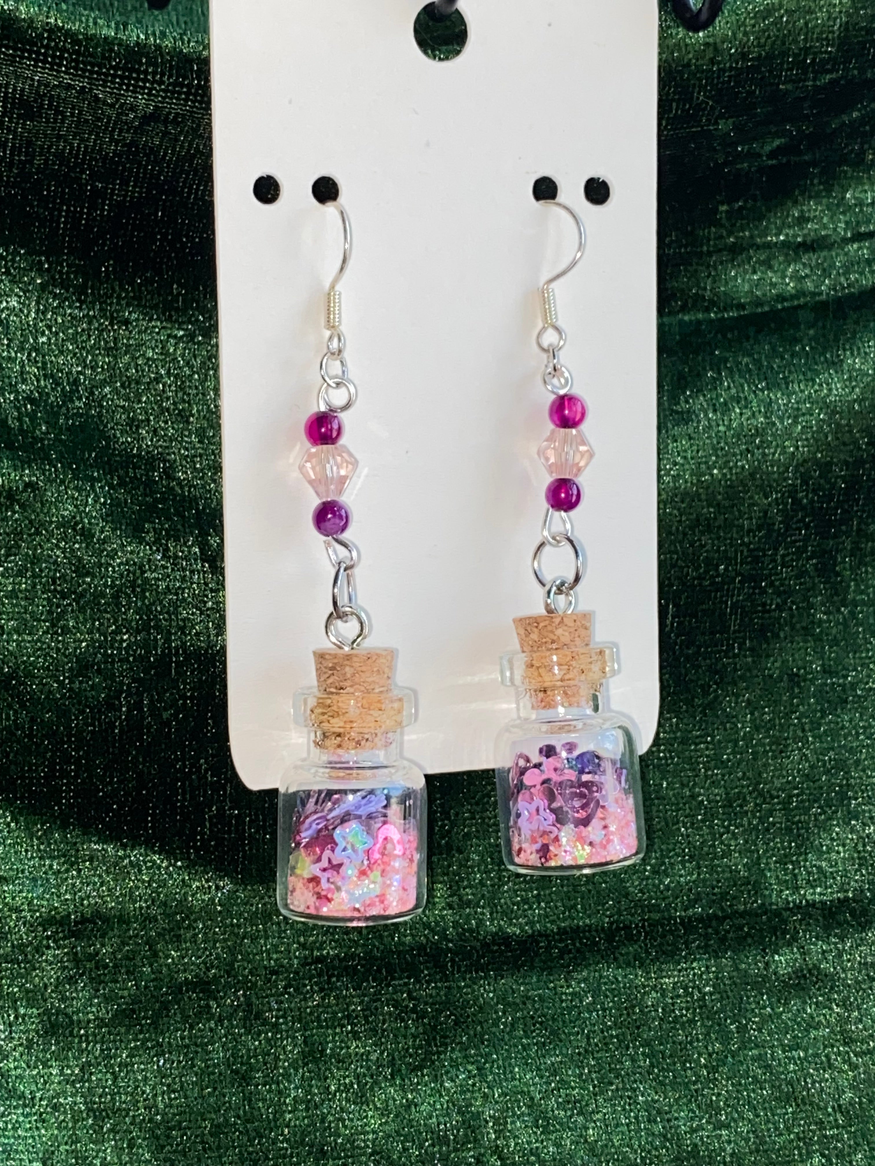Pink with purple potion bottles earrings