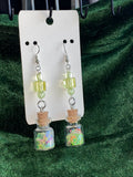 Lime green with pink potion bottle earrings