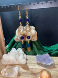 Blue and gold dangle earrings