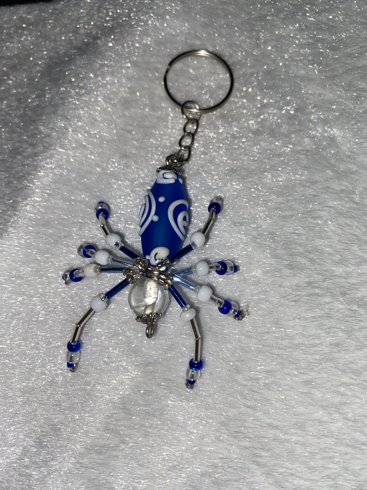 Blue and white spider
