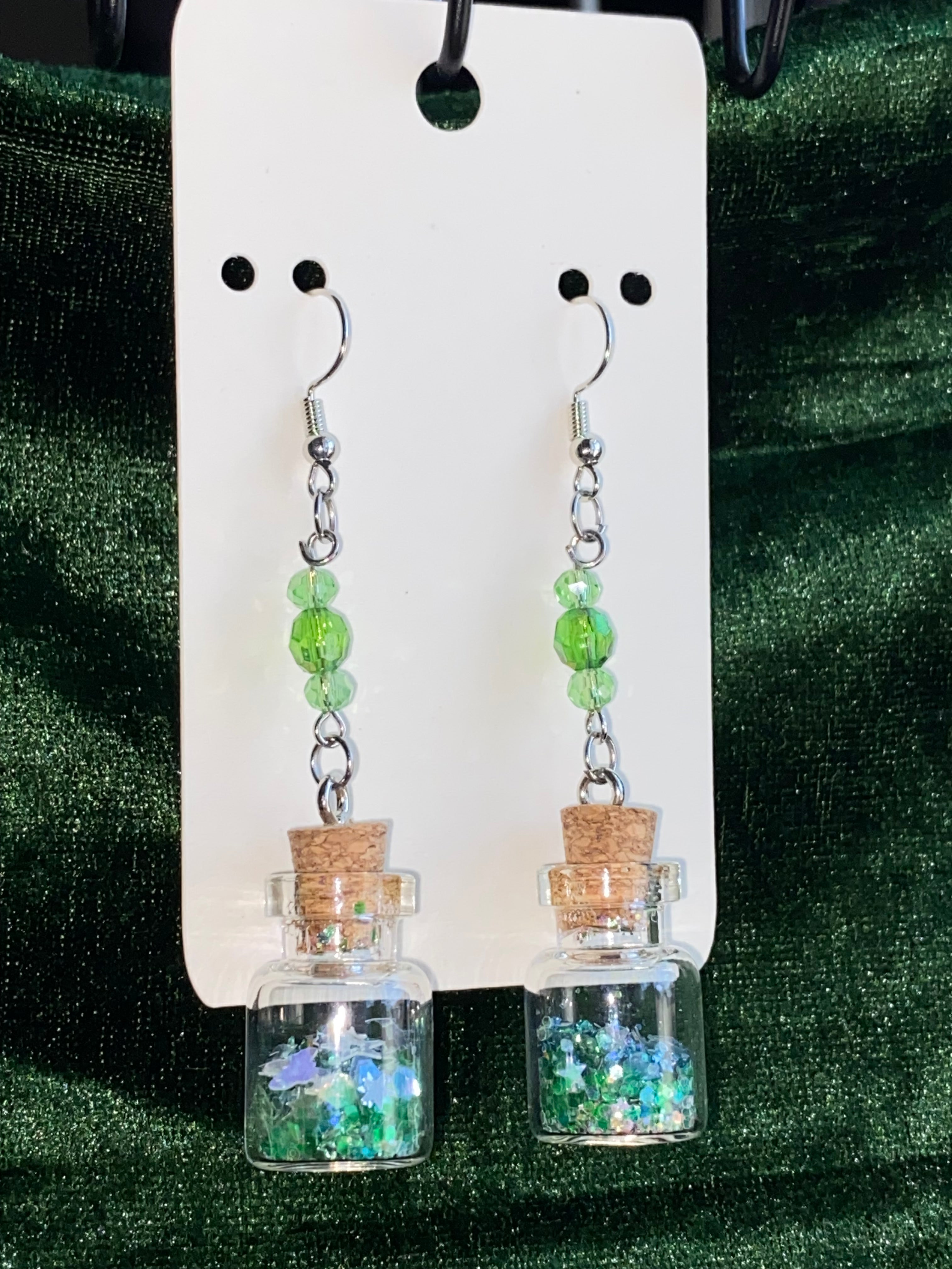 Green and teal potion bottle earrings