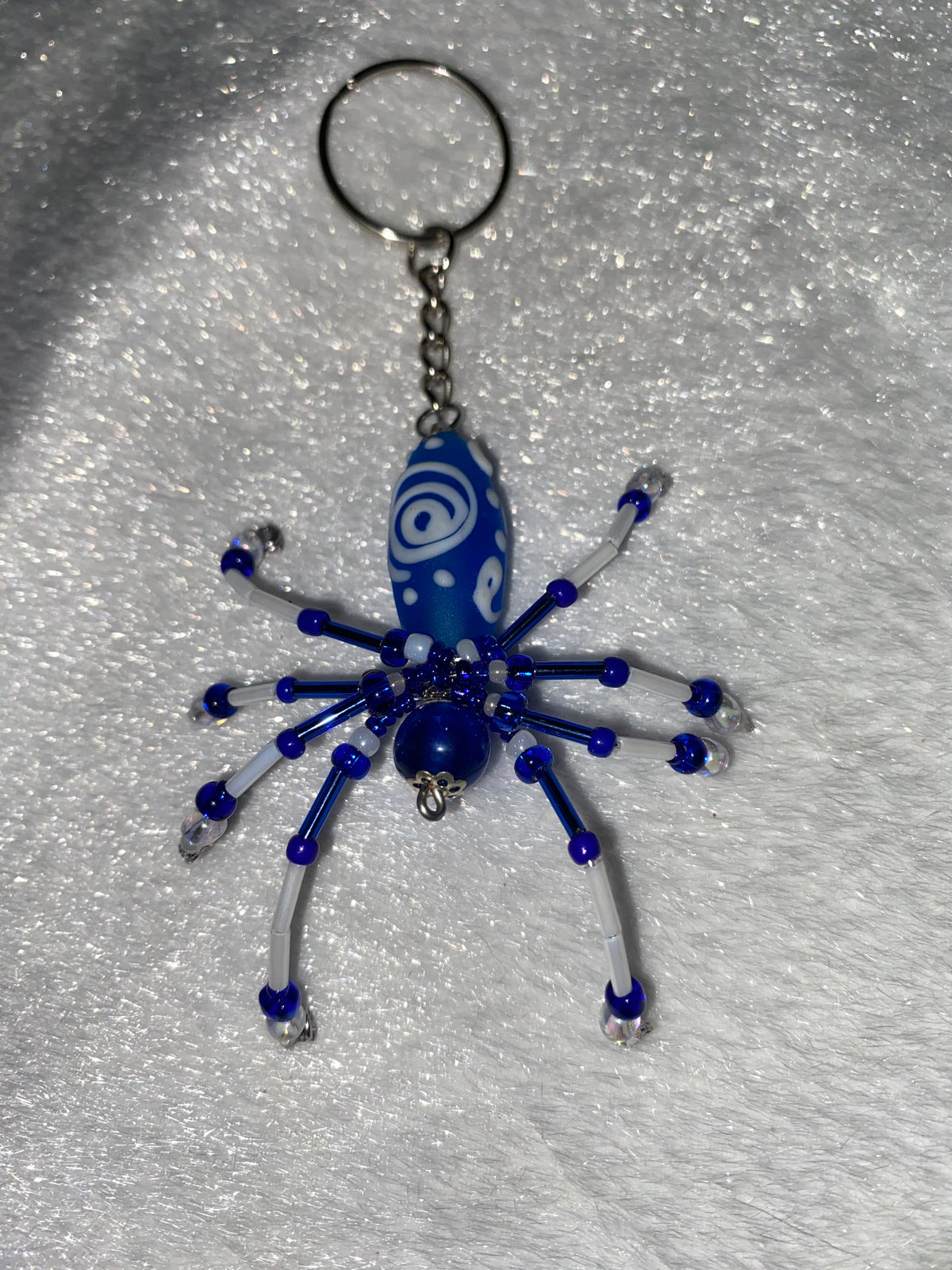Blue and white spider