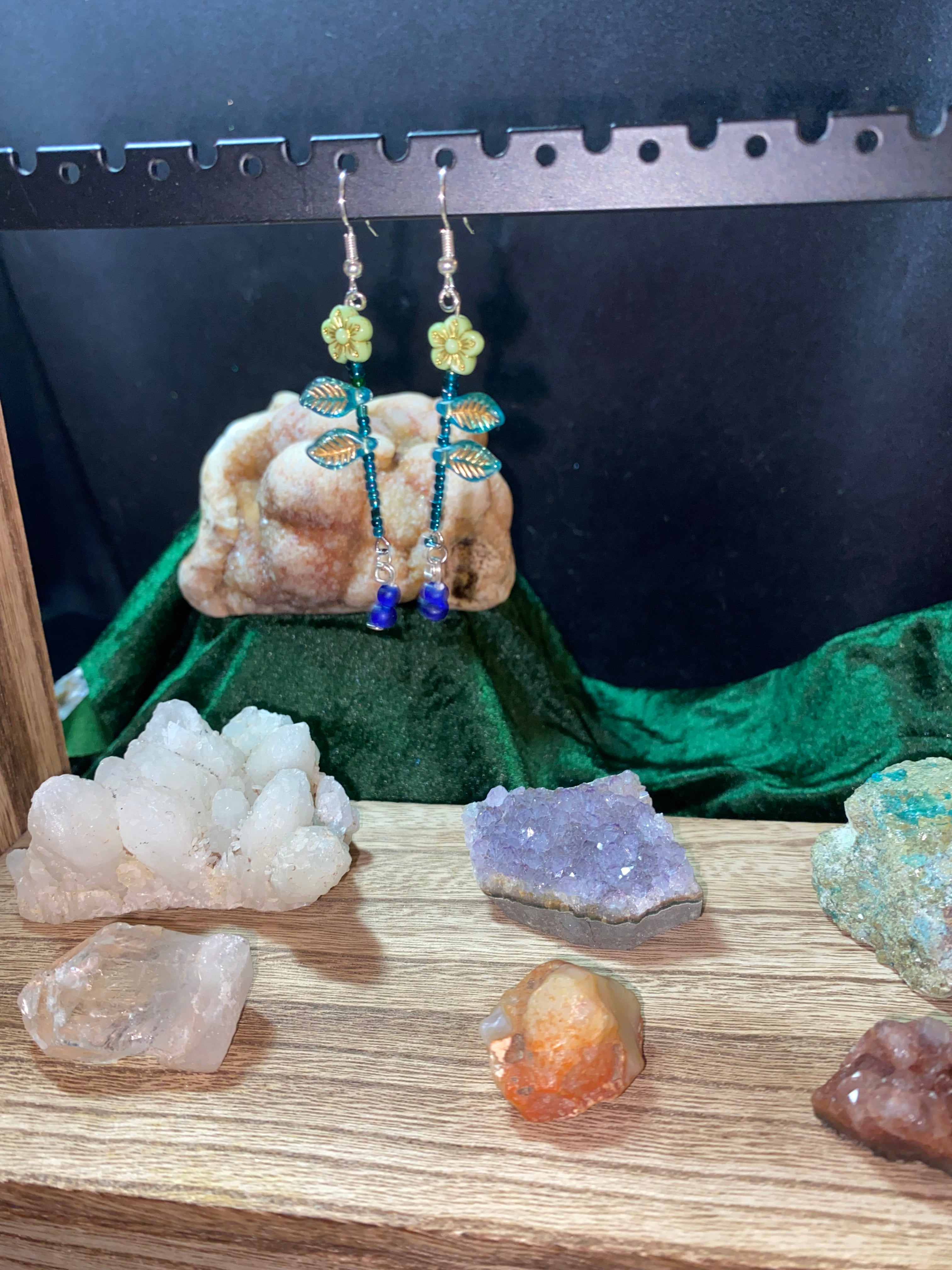 Green flower earrings