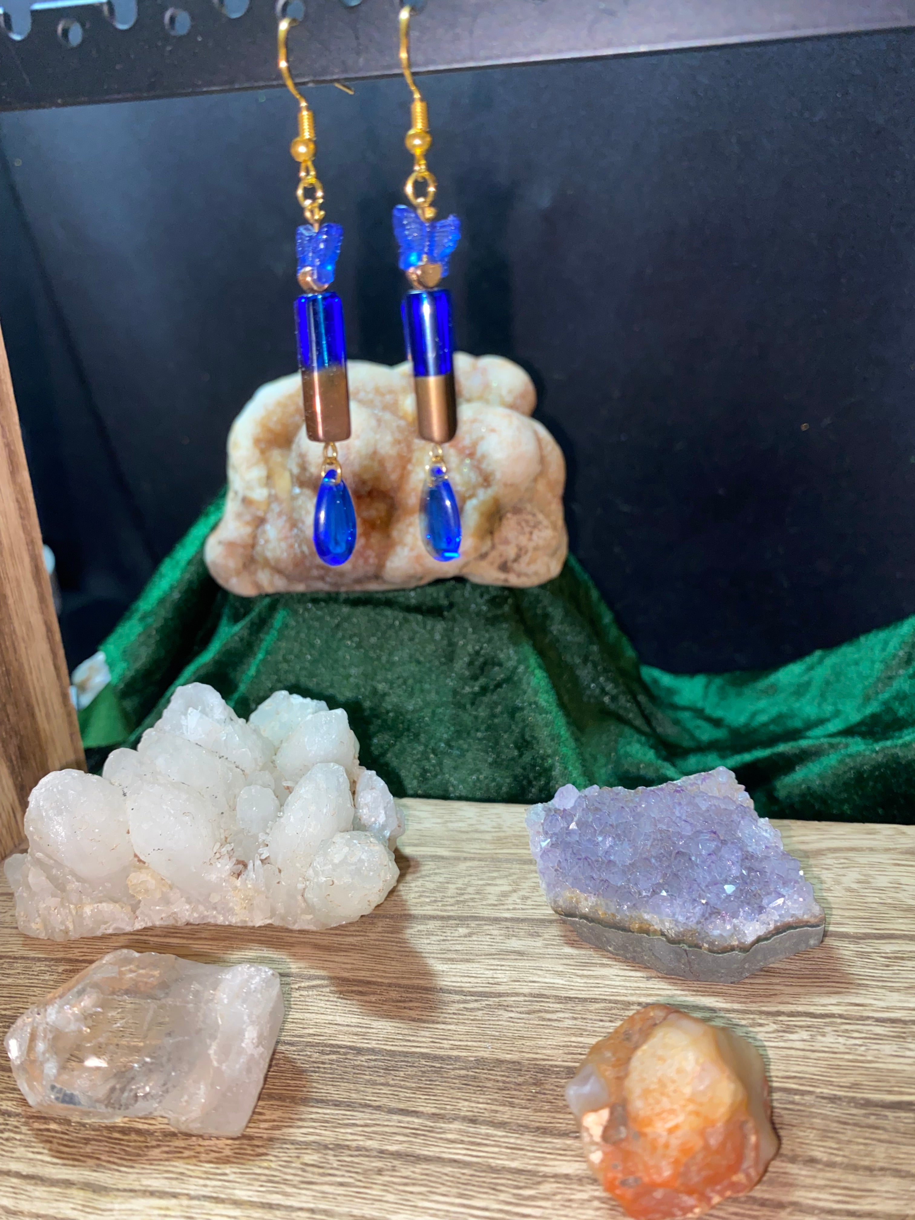 Blue and gold butterfly earrings